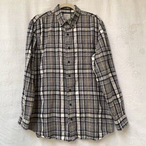 LL Bean Shirt Mens Large Tall Gray Plaid Flannel Button Up Long Sleeve Casual